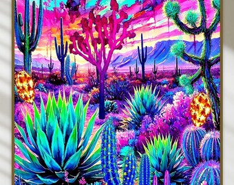 Joshua Tree Print, Colorful Cactus Print, Saguaro Cactus Art, Southwest Prints, Arizona Desert Art, Retro Desert Print, Boho Desert Print
