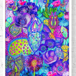 Impression d'art champ de cactus, affiche jardin de cactus, art amateur de cactus, décoration murale végétale abstraite, art mural fleurs colorées, art mural lumineux