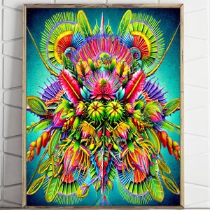 Motif floral symétrique, Fleur symétrique, Peinture kaléidoscope, uvre d'art kaléidoscope, Motif pelote d'épingles, Fleurs kaléidoscope, Groovy