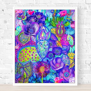 Kaktus Feld Kunstdruck, Blühender Kaktus Poster, Kakteen Liebhaber Kunst, Abstrakte Pflanzen Wanddekoration, Bunte Blumen Wandkunst, Fleischfressende Pflanzen