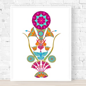 Imprimé floral minimaliste, affiche de fleurs abstraites, autel de méditation, mandala de fleurs, décoration zen, art rose vif, formes géométriques, art postmoderne