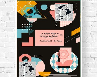 Arte de Virginia Woolf, presentes de Virginia Woolf, arte de parede com citação de livro, pôster de literatura, mulher forte, arte de parede literária, literatura americana