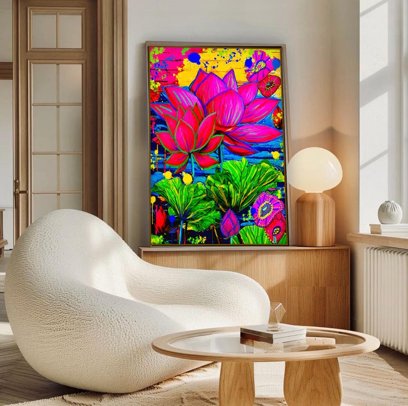 Modern Lotus Painting– Vibrant Abstract Floral Poster Print | 12x16 ...