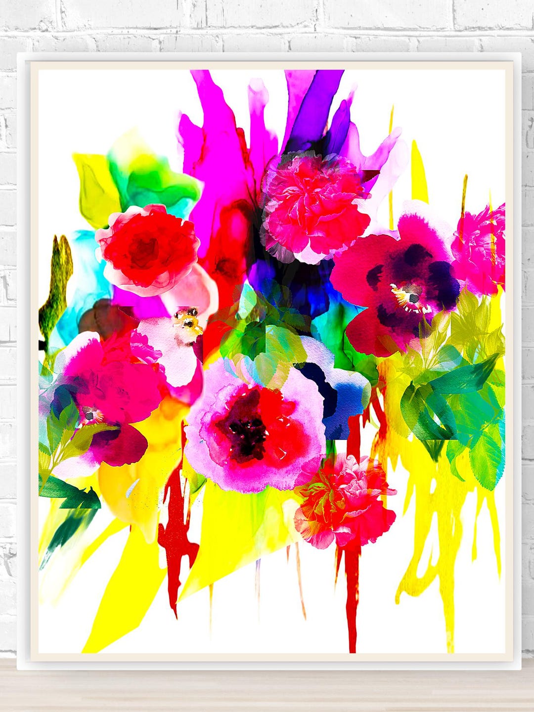 Splatter Abstract Flowers Watercolor Splash Background Floral Art Print, Watercolor Splatter ...