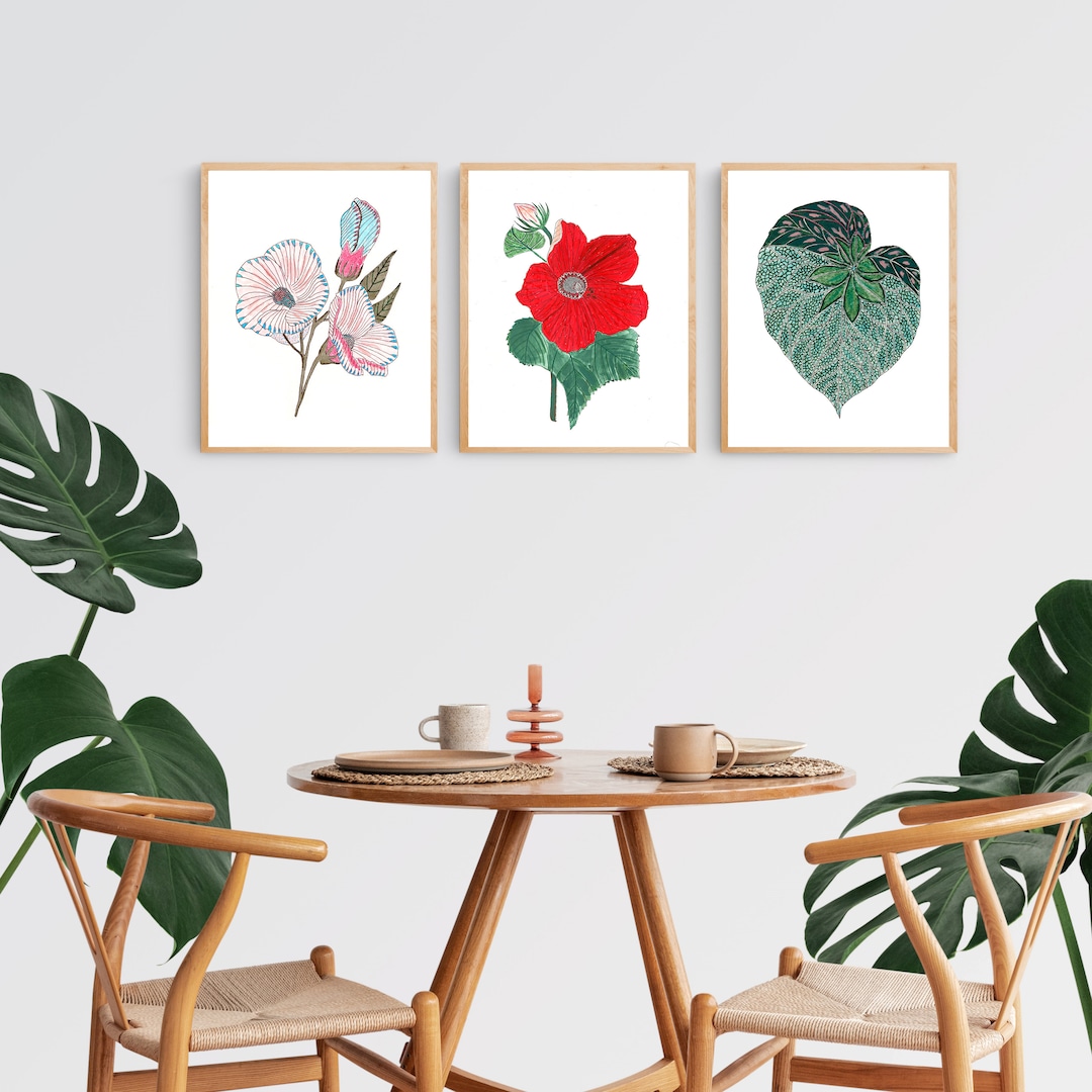 Colorful Botanical 3 Piece Wall Art, Floral Triptych Art Set, Set of 3 ...