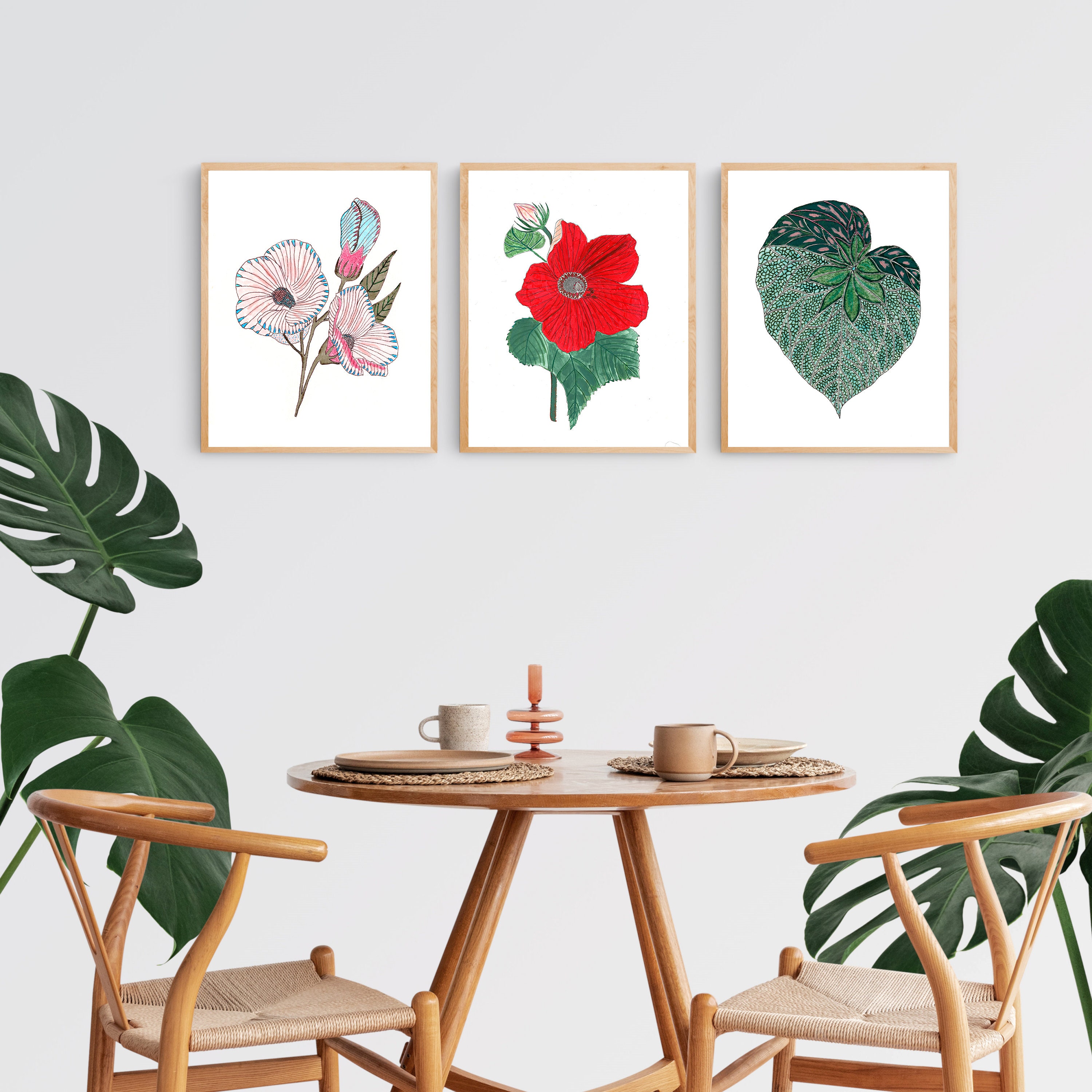 Colorful Botanical 3 Piece Wall Art, Floral Triptych Art Set, Set of 3 ...