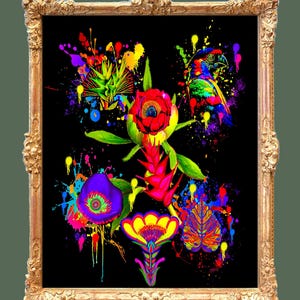 Vintage 1970s Blacklight Poster – M.C. Escher Dragon – Original Headshop Art