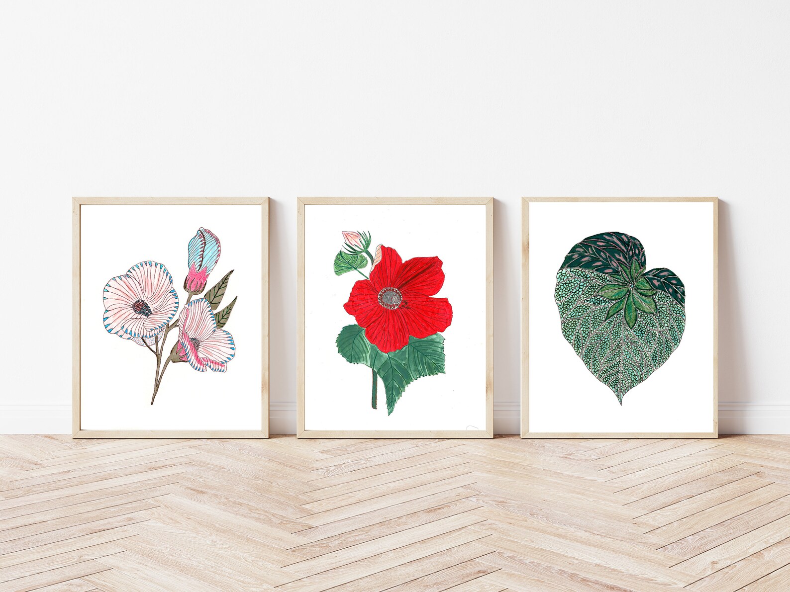 Colorful Botanical 3 Piece Wall Art, Floral Triptych Art Set, Set of 3 ...