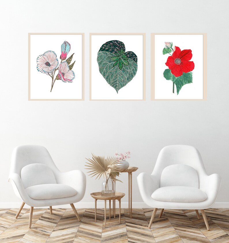 Colorful Botanical 3 Piece Wall Art, Floral Triptych Art Set, Set of 3 ...