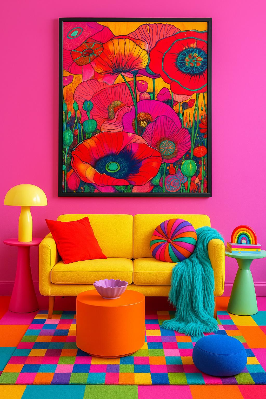 Vibrant Poppy Flower Art Print - Dopamine Decor Wall Art, Boho
