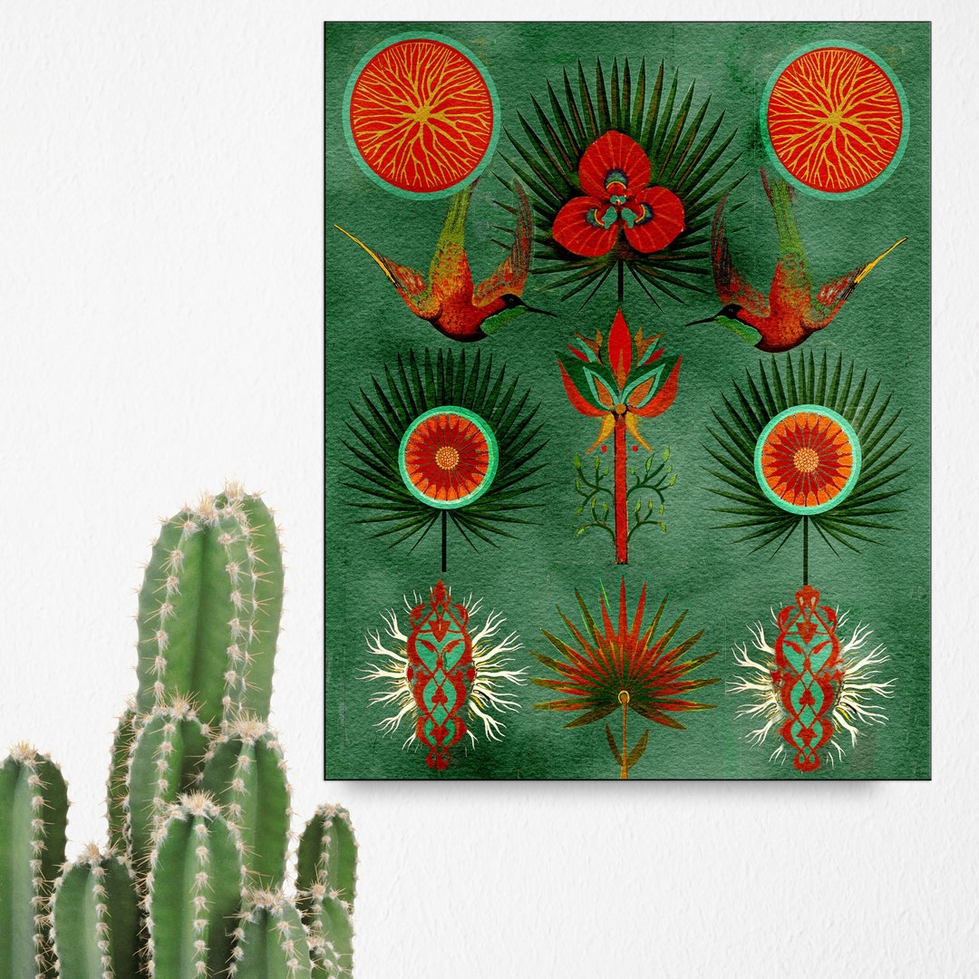 Mid Century Modern Botanical Art Print, Watercolor Forest Wall Art ...
