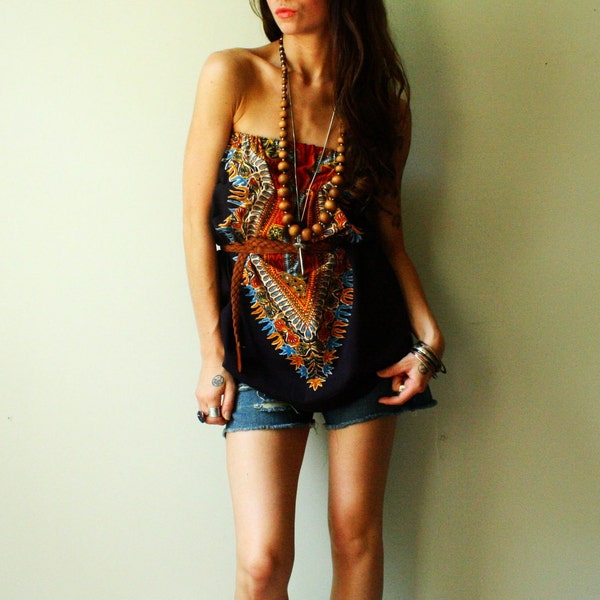 native aztec summer tube top. cotton ankara fabric. size xs to small. in stock.