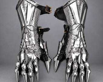 Geätzte Stahlhandschuhe | Nazgul-inspirierte gotische Cosplay-Rüstung