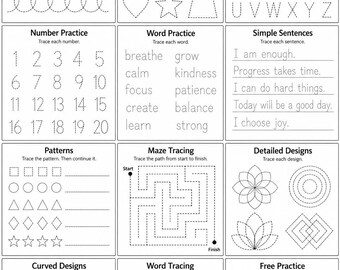 Tracing Worksheets for Little Learners: Lines, Shapes, Alphabet (Digital Download)