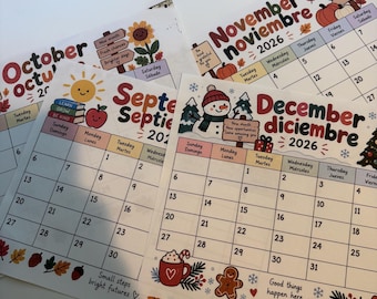 Months of the year in English and Spanish / September to December 2026 ONLY