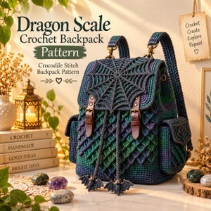 Dragon Scale Crochet Backpack Pattern, Gothic Bat Backpack PDF, Spider Web Bag, Crocodile Stitch Crochet Pattern