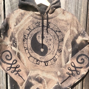 Made to Order Unisex BLACK Yin Yang Unalome Sleeved Moon Hoodie