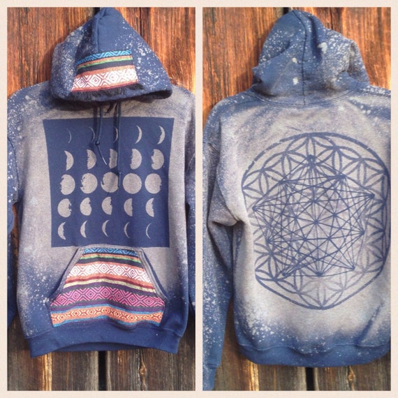 Made to Order Unisex Navy Moon Cycles Sacred Geometry Ethnic Textile Pullover