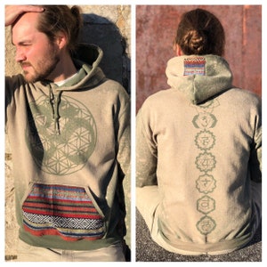 Made to Order Unisex Earthy Green Om Chakras Ethnic Textile Pullover