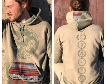 Made to Order Unisex Earthy Green Om Chakras Ethnic Textile Pullover