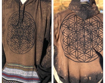 Made to Order Unisex BLACK Sacred Geometry Ethnic Textile Pullover