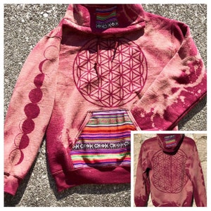 Made To Order Maroon Flower of Life Pullover Moon Phases sleeve Hoodie