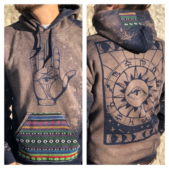 Made to Order Unisex Navy Palmistry Hand Astrology Chart Ethnic Textile Pullover