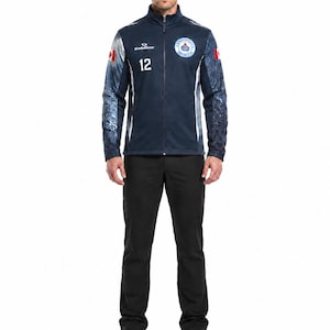Custom Mens Curling Team Jacket Navy Softshell Zip Up Athletic Fit Sublimated Sports Uniform