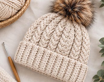 Chunky Textured Pom-Pom Beanie Crochet Pattern PDF | Easy Crochet Hat Pattern | 8 Sizes | Instant Download | Beginner Friendly | bfsonline