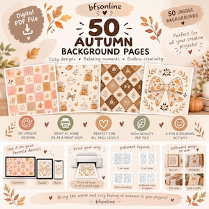 50 Autumn Backgrounds – Digital Paper, Printable Patterns & Cozy Fall Designs | 50 Unique Pages for Creative Projects