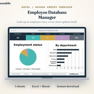 Gerenciador de Banco de Dados de Funcionários, Controle de Registros de RH para Pequenas Empresas, Modelo de Planilhas Google do Excel