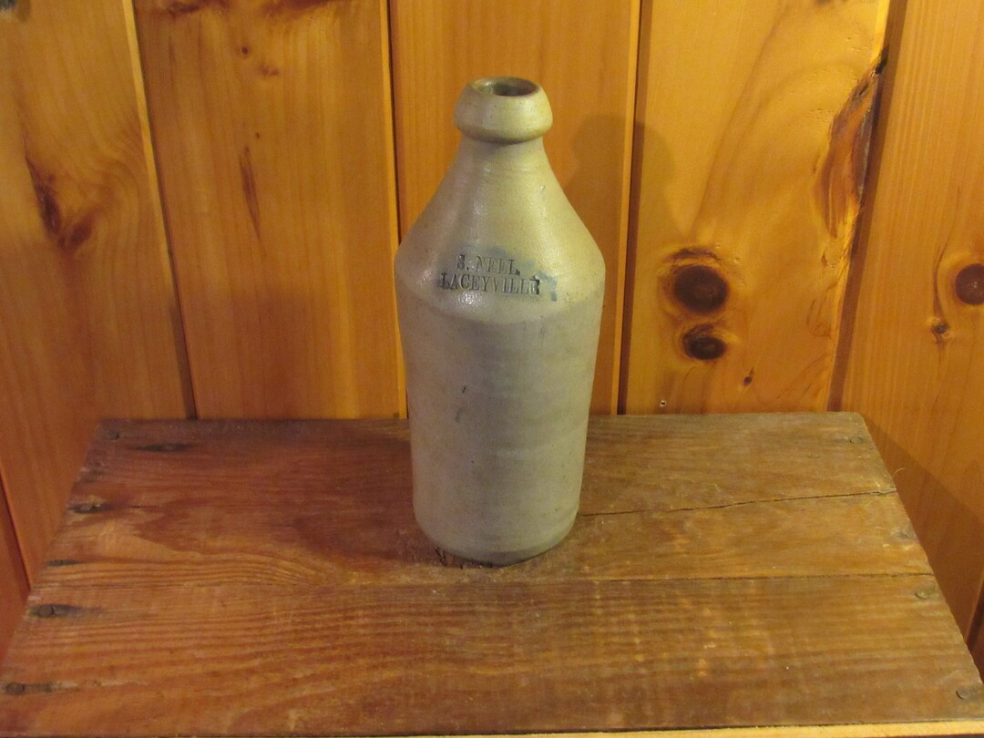PRIMITIVE ANTIQUE STONEWARE Beer or Root Beer Bottle, Laceyville Pa. Etsy