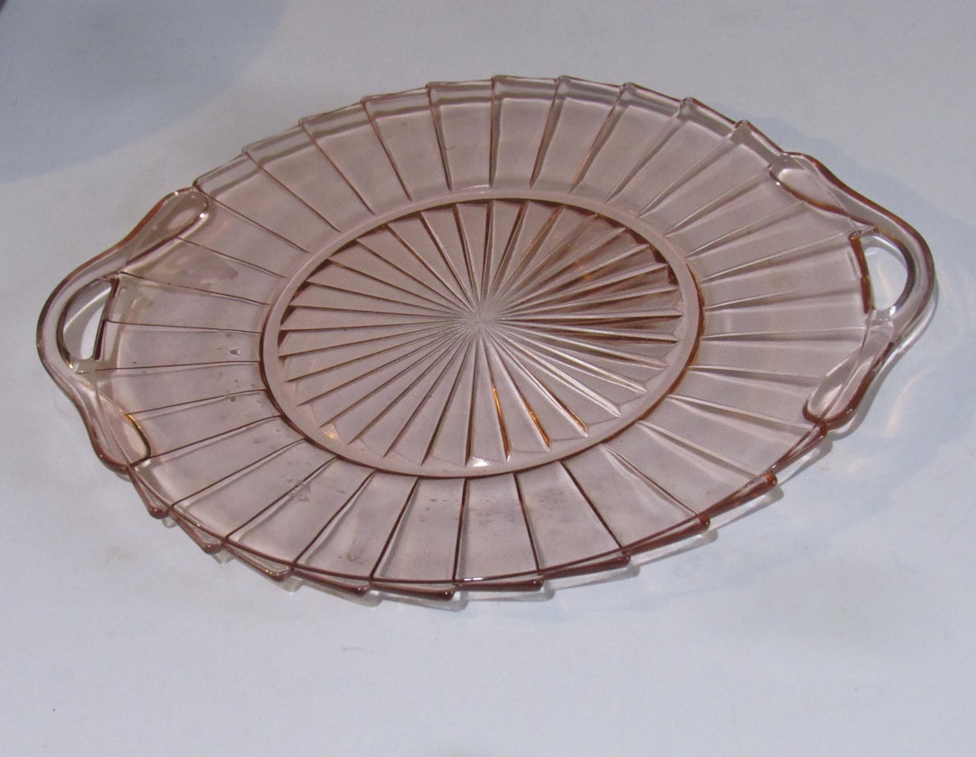 PINK DEPRESSION GLASS Pinwheel Cake Plate With Handles Etsy