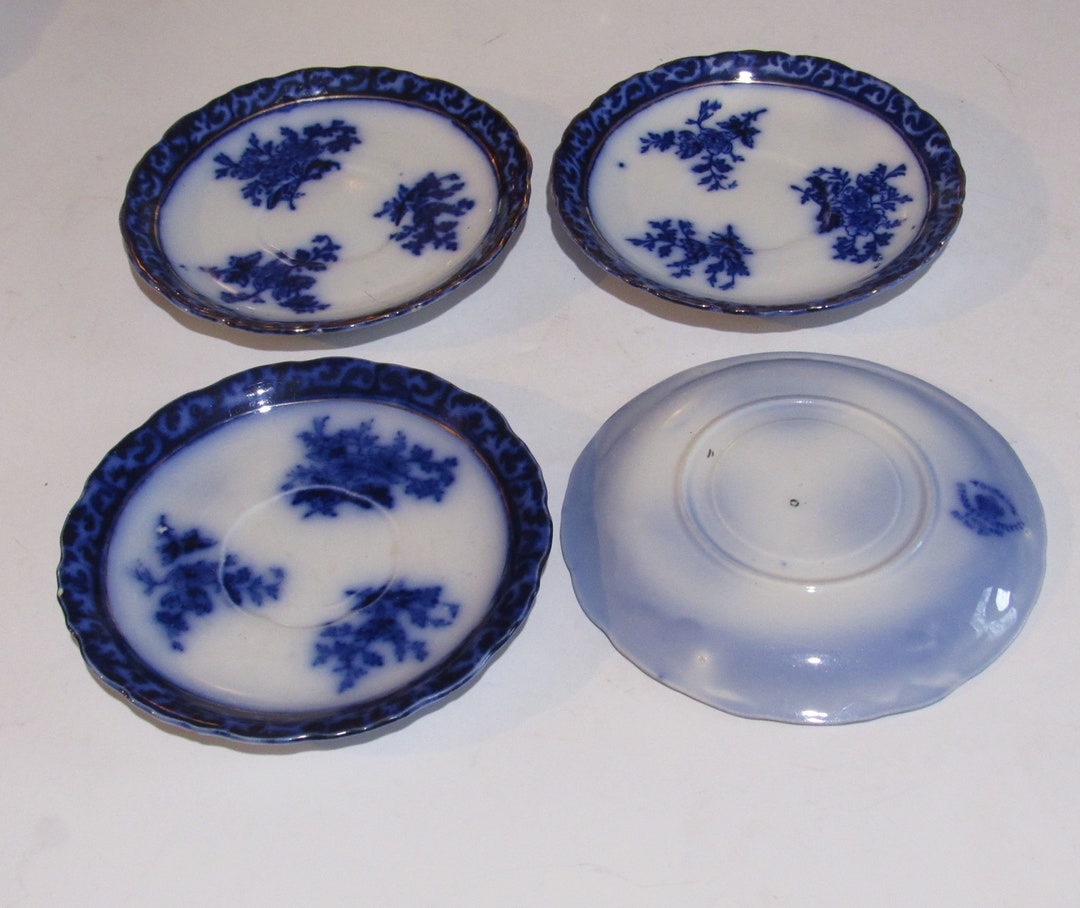 TOURAINE STANLEY POTTERY England 4 Flow Blue Saucers Etsy