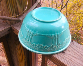 HOMER LAUGHLIN orange tree/apple tree aqua large mixing bowl