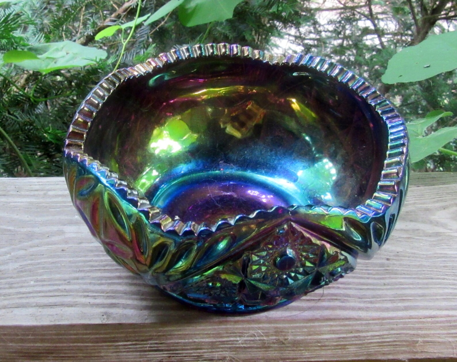 LE SMITH purple ohio star carnival glass bowl Etsy