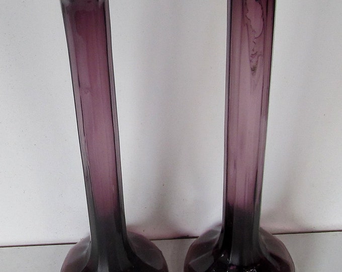 Tall Purple Glass Candlesticks Etsy