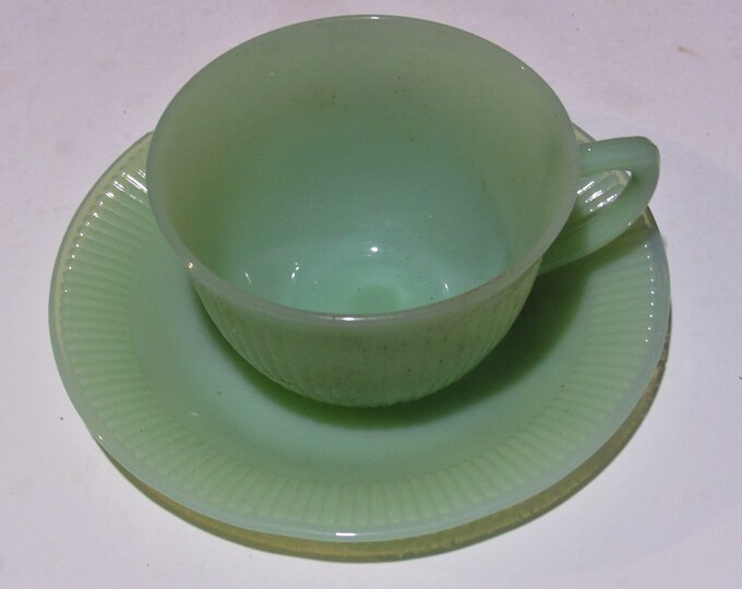 JANE RAY JADEITE Cup and Saucer Etsy