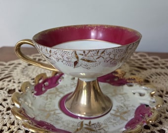 Vintage Lefton China handbeschilderde kop en schotel