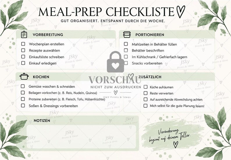 Meal Prep Planner PDF (german) | Weekly Plan, Shopping List, Recipe ...