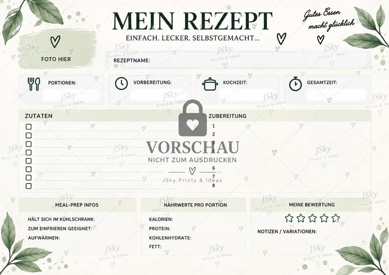 Meal Prep Planner PDF (german) | Weekly Plan, Shopping List, Recipe ...