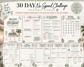 Plantilla imprimible para el reto de 30 días sin gastos / Registro de presupuesto, Meta de ahorro (Descarga digital)