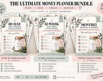 Paquete de herramientas para planificar tus finanzas / Presupuesto, ahorros y retos para no gastar (descarga digital)