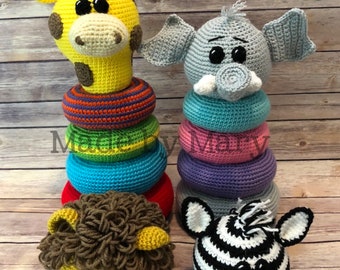 PDF PATTERN: Ring Stacker Zoo Animals 1 **Crochet Pattern Only, Not Actual Doll!** Crochet Toy