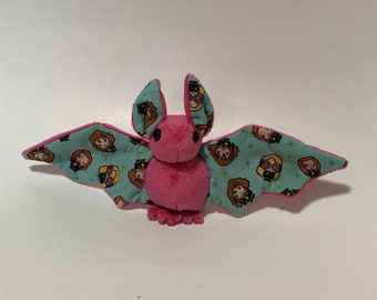 Pink Magical Wizard Girls Bat Plush, Stuffed Animal, Softie made from licensed fabric