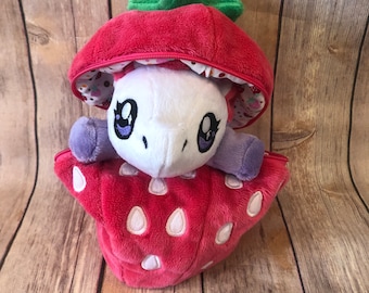 Unicorn in Zippered Strawberry Pouch Stuffed Animal, Softie, Plush, Plushie