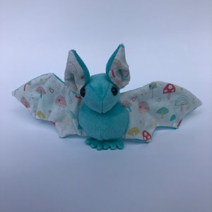 Turquoise Mushroom Fabric Bat Plush, Stuffed Animal, Softie