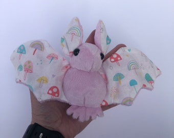 Light Pink Mushroom Fabric Bat Plush, Stuffed Animal, Softie