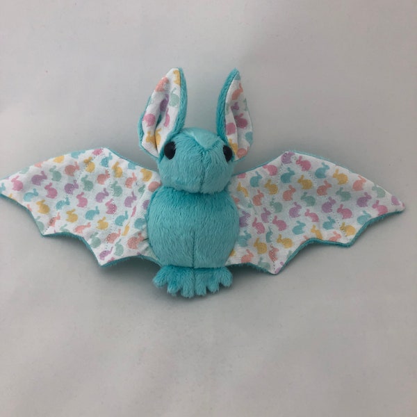 Turquoise Easter Bunny Bat Plush, Stuffed Animal, Softie