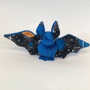 Blue Planetary Bat Plush, Stuffed Animal, Softie, Plushie, Stars
